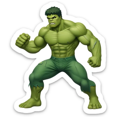 Hulk fighting, strong green muscular superhero in action pose sticker