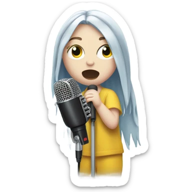 Billie Eilish singing with a microphone sticker