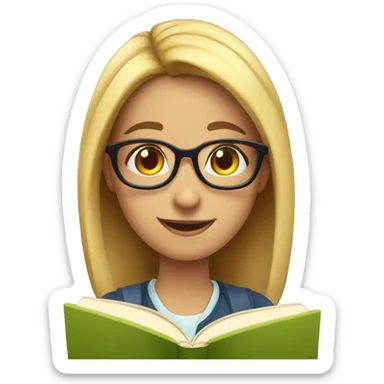 Nerd smiling girl emoji reading a book sticker