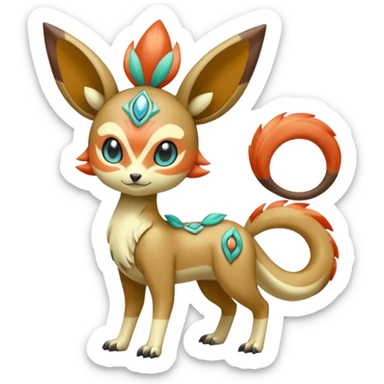 Tribal Tropical Soft Smooth Shiny Silky Cute Cool Realistic Vibrant Colorful Exotic Fionbri-Kalon-Falvie-Vernid-Meloetta-Pokémon-Fakémon-Digimon-Spectrobe-hybrid-fusion, full body sticker