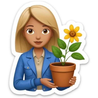 woman holding a flower pot in jacket sticker