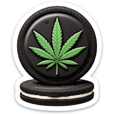 black and white oreo cookies with cannabis leaf sticker