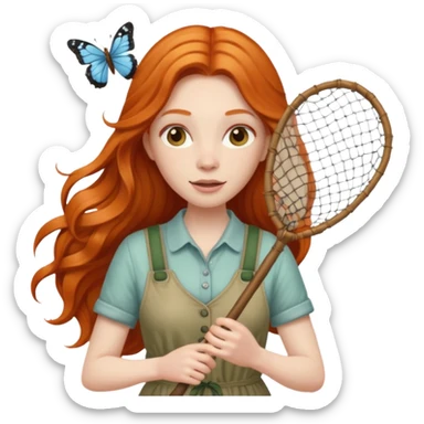 ginger lon haired woman butterfly catcher sticker