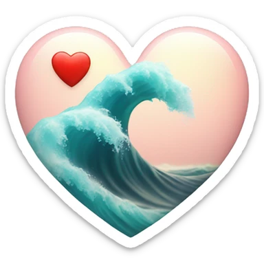 sea wave in 3d heart sticker