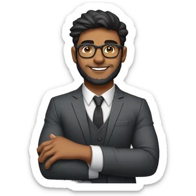 young buff fit indian canadian 20 yr old with glasses, beard and airpods cool hair nicely dressed waving hand sticker