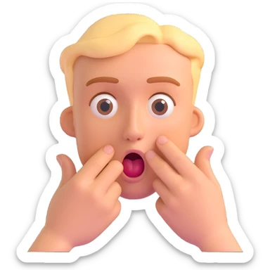 Mathias Schweighöfer with one hand in front of mouth, surprised facial expression, stylized emoji, no text, light background sticker