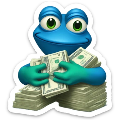 blue pepe frog holding a pile of cash sticker