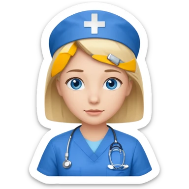 Nurse blue eyes short blond blue scrubs sticker