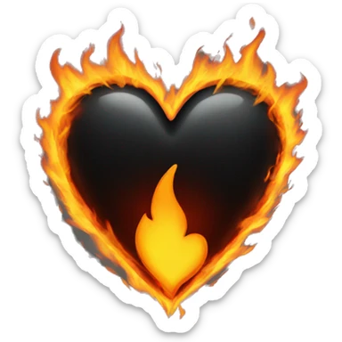 Black heart with fire surrounding  sticker