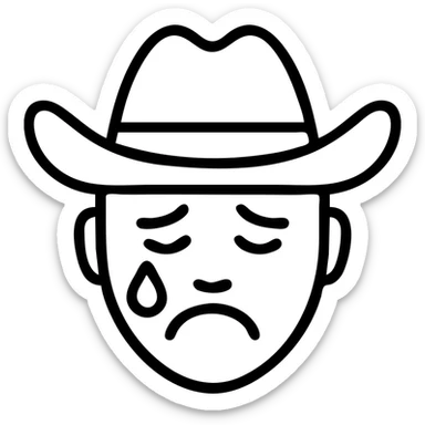 crying cowboy, simple line drawing sticker