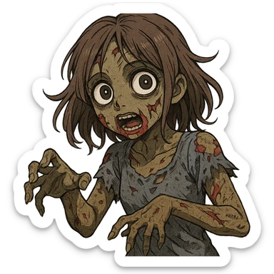 brown-skinned zombie girl, manga style, large eyes, zombie appearance sticker