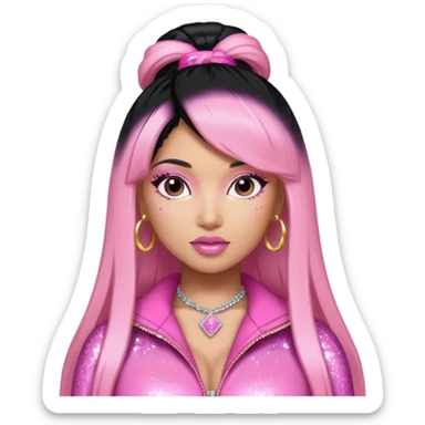 Nicki Minaj black hair with pink highlights, pink outfit sticker