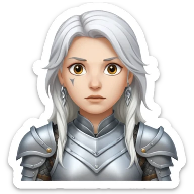 White Long Haired Women, Warrior woman — silver armor, piercing gaze sticker
