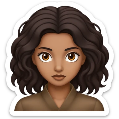 morena, cabelo cacheado preto, olhos castanhos escuro sticker