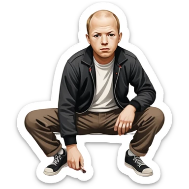 Jackson pollock the abstract artist flicking black white and red paint onto a canvas on the ground sticker