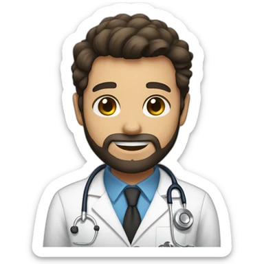 doctor brown beard smiles white skin color black hair on the head sticker