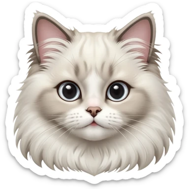 cinematic-adorable-big-eyed-fluffy-ragdoll-cat-portrait-emoji,-head-tilted-playfully-with-a-sweet-expression,-fluffy-white and grey-fur,-simplified-yet-irresistibly-cute-features-with-large,-expression,  sticker