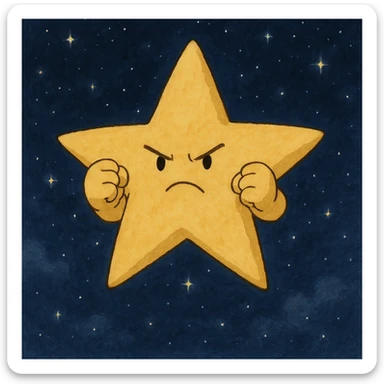 ghibli style determined star with clenched fists in a night sky sticker