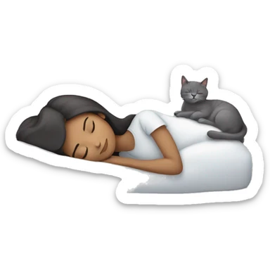 Brunette girl  sleeping with grey cat  sticker