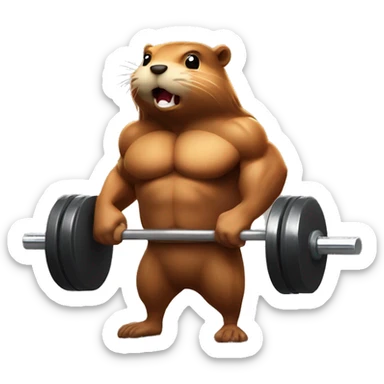 A beaver with strong muscles lifts the barbell sticker