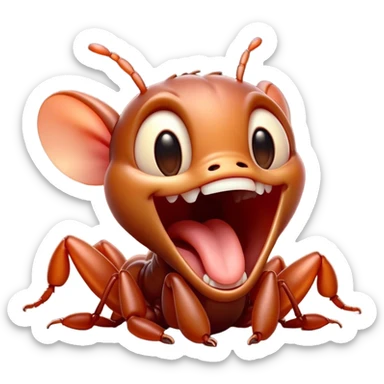Cinematic Adorable Yawning Ant Portrait Emoji, Head tilted slightly with a dramatic, wide-open yawn, showcasing a tiny, segmented body with softly drooping features and sleepy, half-closed eyes, Simplified yet irresistibly cute features, highly detailed, glowing with a soft, cozy natural glow, high shine, relaxed yet expressive, stylized with a dash of whimsical charm, soft glowing outline, capturing the essence of a drowsy ant that appears ready to stretch out for a nap! sticker