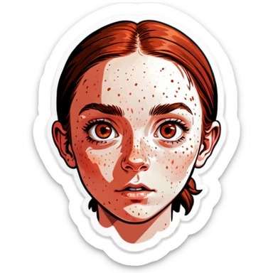 haunting gaze of freckled girl sticker