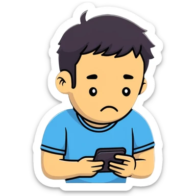 man with shameful expression looking at his smartphone sticker