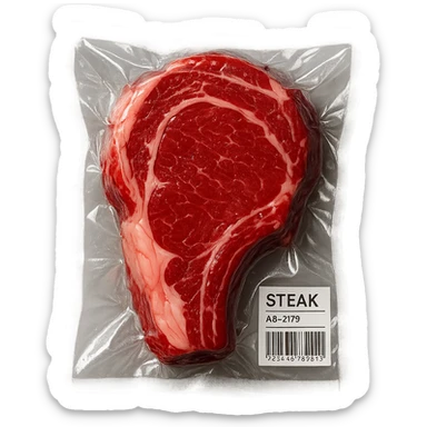 steak, glossy and puffy vacuum-sealed style sticker