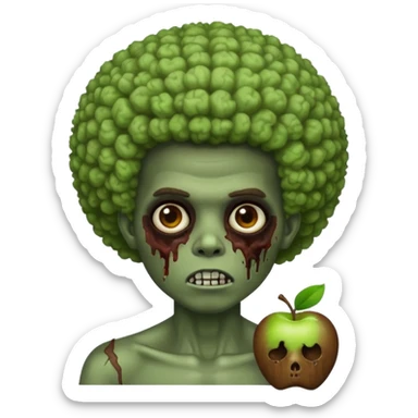zombie boy with an afro, apple style emoji, exaggerated afro sticker