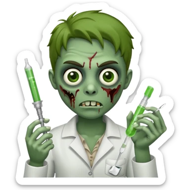 ios emoji style zombie holding a syringe in one hand and a spoon in the other sticker