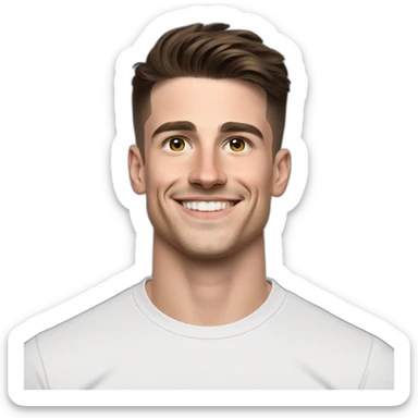 Mason mount 30 year old American Silicon Valley designer smiling with stubble and mustache in a black tshirt with broad shoulders profile photo hair fade undercut sticker