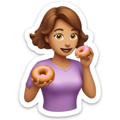 woMan looking through doughnut hole, doughnut in hand. sticker