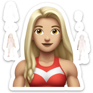 a girl，in red sportswear，great muscle，white skin，long hair， sticker