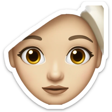 A white brunette girl with brown eyes, plump lips and a white bow sticker