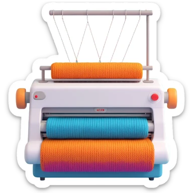 Knitting Machines depicting a simple knitting machine with subtle gradients and a friendly expression. sticker