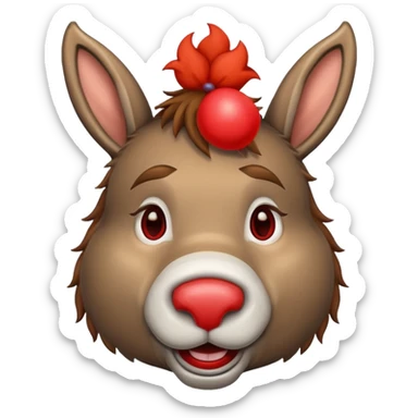 A donkey whis a red clown nose sticker