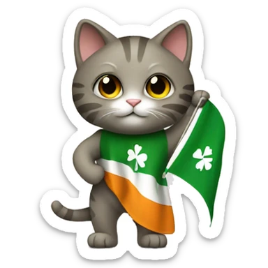 cat waving irish flag sticker