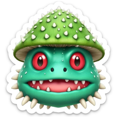 poisonous mushroom monster portrait, head and shoulders only, animal-like creature, mushroom cap head with spikes, toxic green glow, beast-like eyes, furry neck details, monstrous but cute fantasy vibe, 3D cartoon, mobile game icon style, clean background, no text, no watermark

 sticker