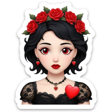 red heart with black lace, thorns, and a cameo, dark romance sticker