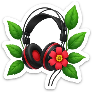 Headphones and flower sticker