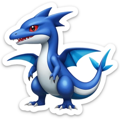 Dusky Glossy Oil-Sheen Blackened Blue Pokémon-Latias-Garchomp-Larvitar-Fakémon-Digimon-Creature, (full body) sticker