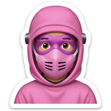 man in pink protection clothes with full-faced pink mask covered whole face sticker