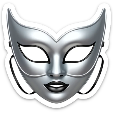 A sleek masquerade mask emoji made of polished silver chrome, smooth sensual curves, reflective metallic surface, mysterious sexy luxury vibe, minimal iOS emoji style, centered, clean white background sticker