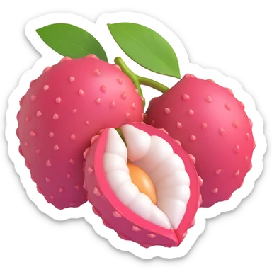 3D iOS style litchi, half-peeled, showing both skin and flesh, realistic lighting sticker