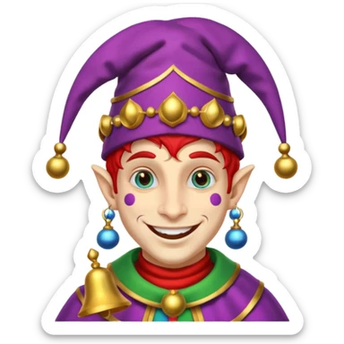 Royal Jester – Smiling trickster with colorful hat and bells sticker