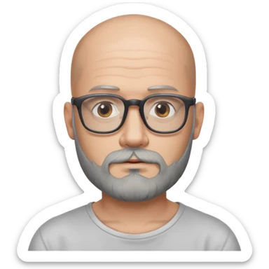 Bald man with salt and pepper beard and rectangle glasses and shoulder tattoos  sticker