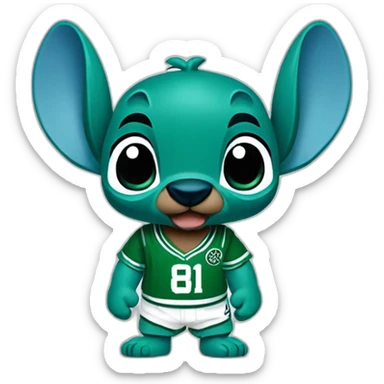 stitch from lilo and stitch wearing green boston celtics jersey sticker