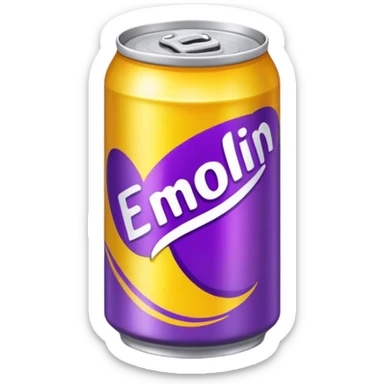 yellow soda can with purple name sticker