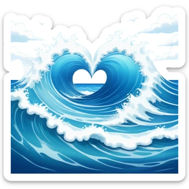 "A heart-shaped ocean scene with crashing waves, reflecting a serene and dreamy atmosphere."
 sticker