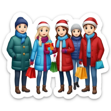 Christmas department store with festive shoppers sticker